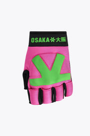 Osaka Armadillo hockey glove in Rose Bud and Wild Lime, palm view with OSAKA logo